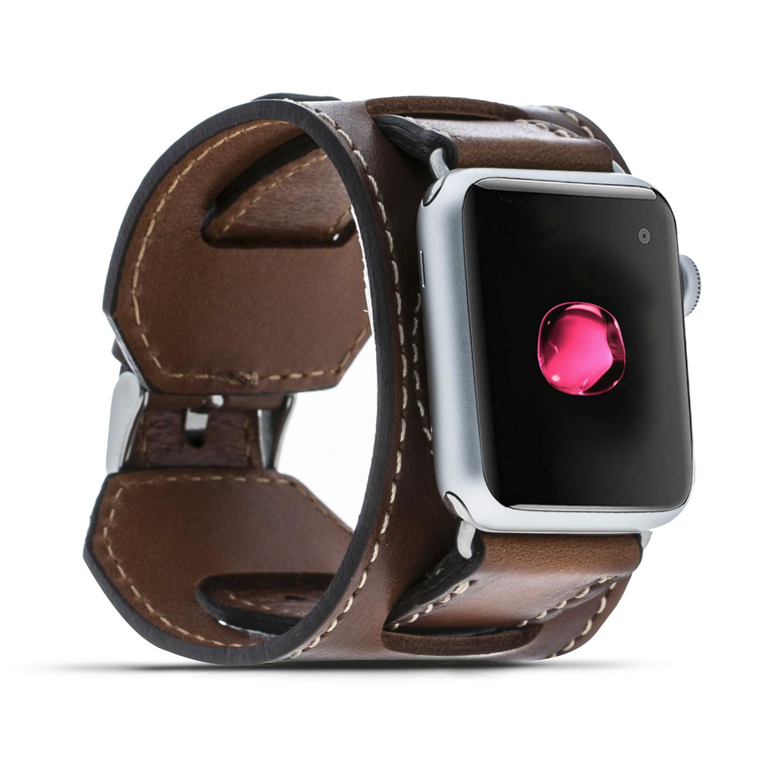 Apple Watch Uyumlu Deri Kordon 38-40-41mm Cuff Taba Apple Watch Uyumlu Deri Kordon 38-40-41mm Cuff Taba