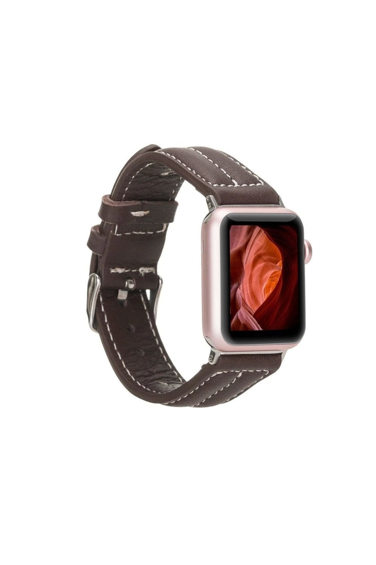 Apple Watch Uyumlu Deri Kordon 42-44-45mm NM3-AS3 Kahve