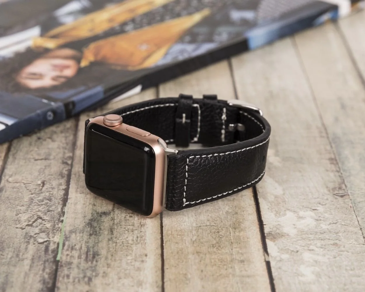 Apple Watch Uyumlu Deri Kordon 42-44-45mm NM4-AS1 Siyah Apple Watch Uyumlu Deri Kordon 42-44-45mm NM4-AS1 Siyah