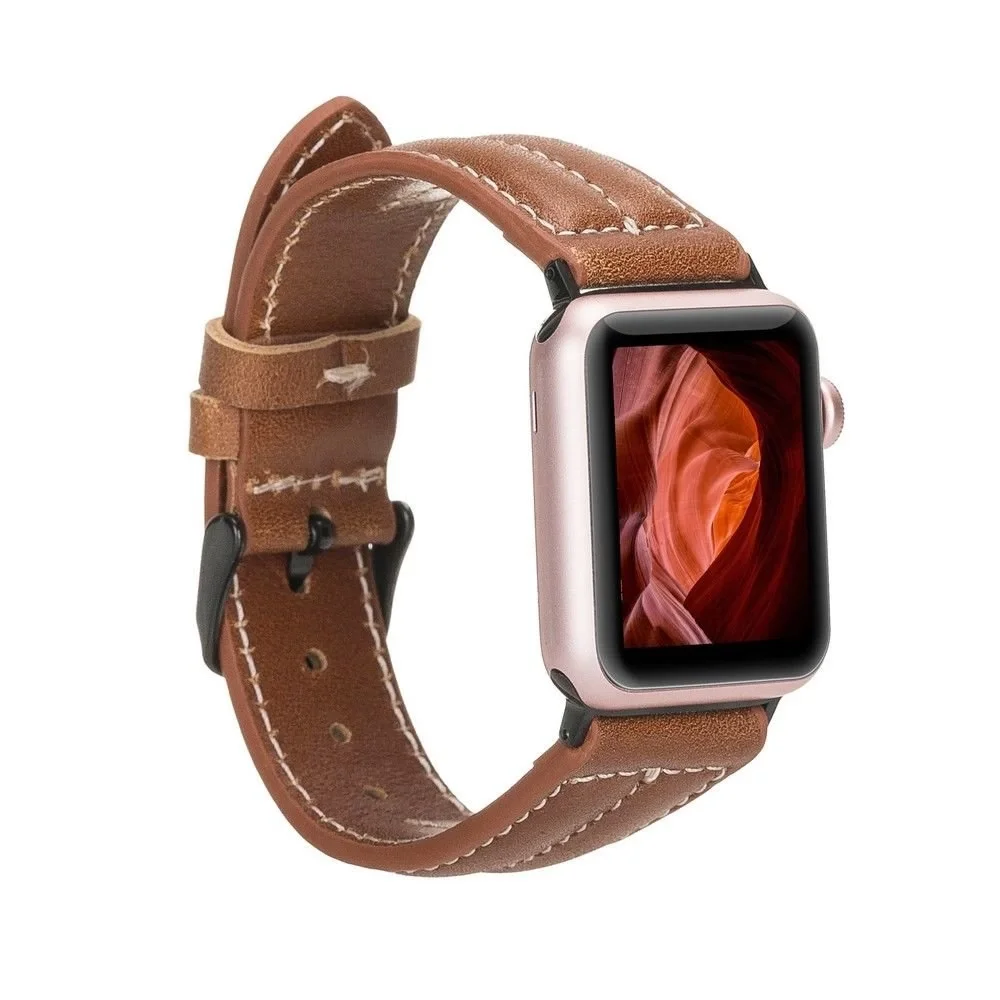 Apple Watch Uyumlu Deri Kordon 42-44-45mm NM3-AS2 Taba