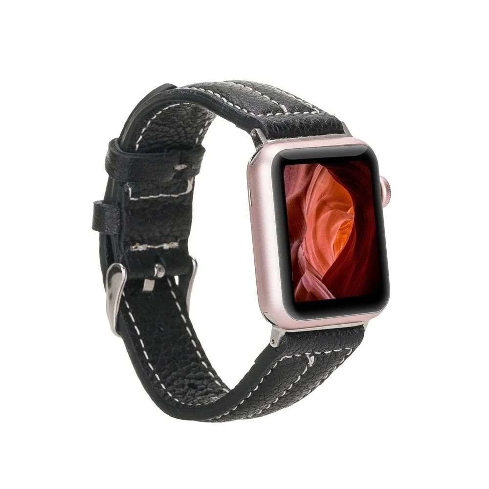 Apple Watch Uyumlu Deri Kordon 42-44-45mm NM3-AS1 Siyah Apple Watch Uyumlu Deri Kordon 42-44-45mm NM3-AS1 Siyah