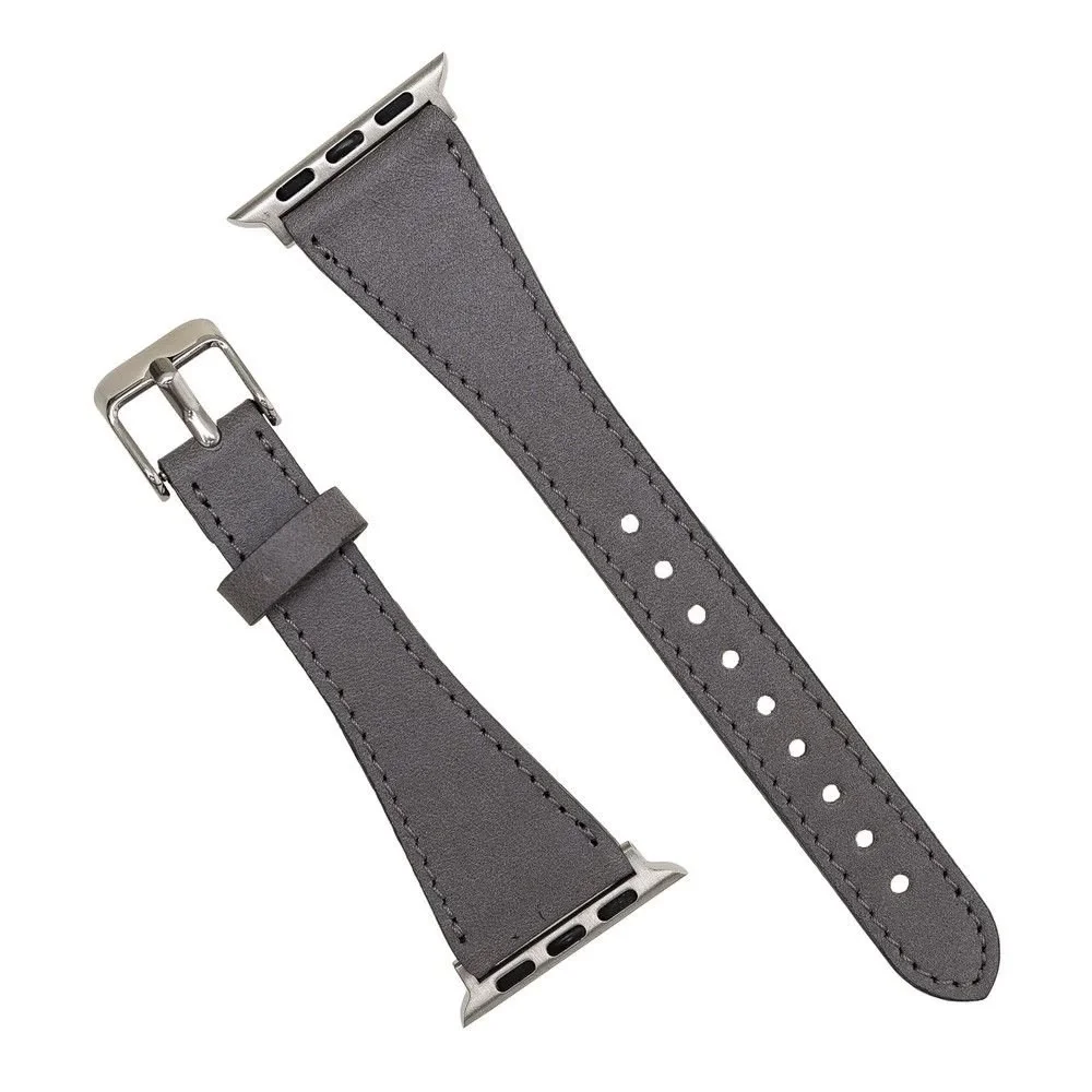 Apple Watch Uyumlu Deri Kordon 42-44-45mm Slim RST9 Gri Apple Watch Uyumlu Deri Kordon 42-44-45mm Slim RST9 Gri