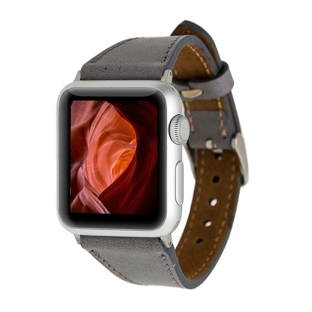 Apple Watch Uyumlu Deri Kordon 42-44-45mm Slim RST9 Gri Apple Watch Uyumlu Deri Kordon 42-44-45mm Slim RST9 Gri
