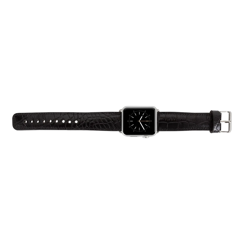 Apple Watch Uyumlu Deri Kordon 42-44-45mm Kroko Siyah