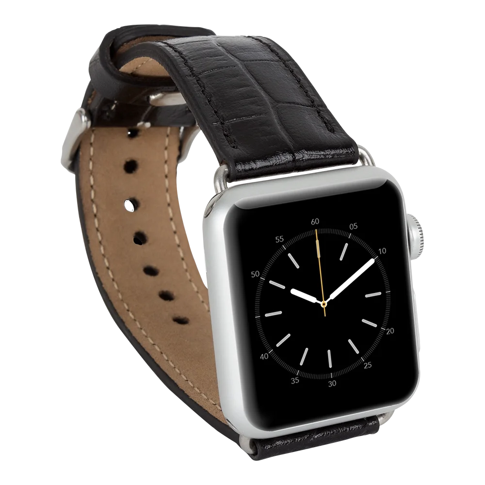 Apple Watch Uyumlu Deri Kordon 42-44-45mm Kroko Siyah