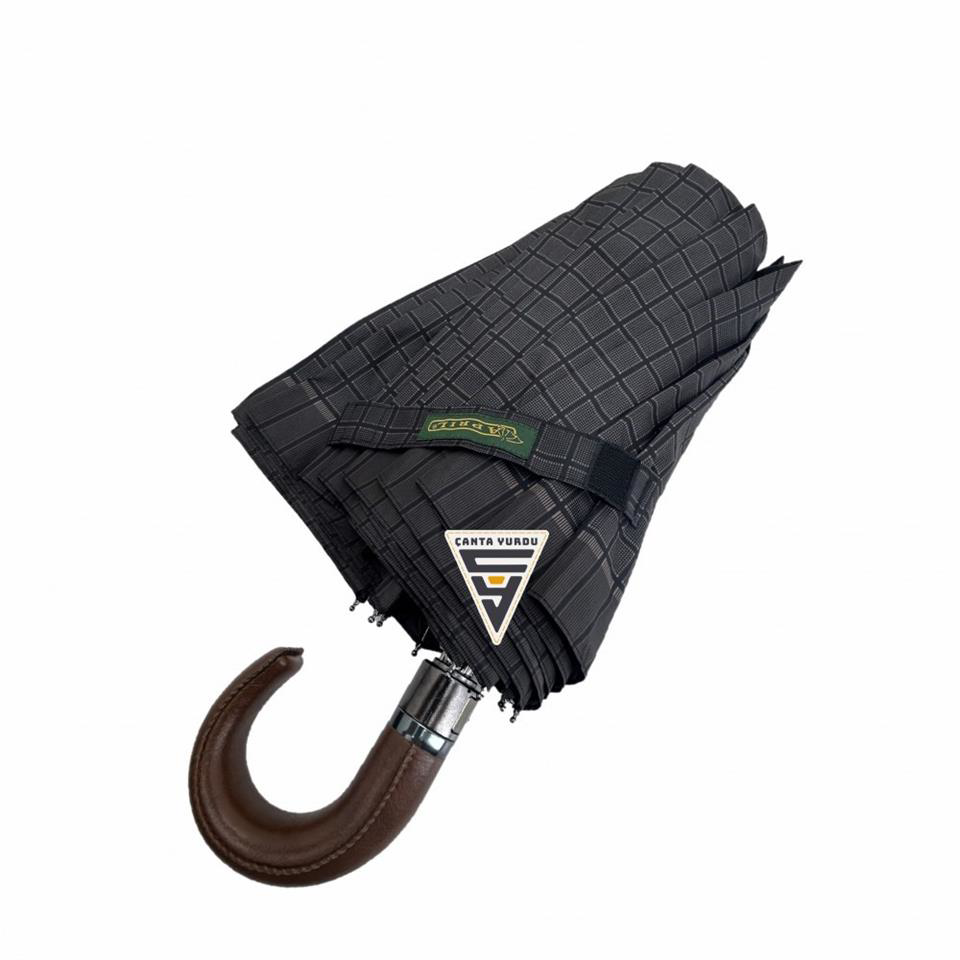 April April A-228G Elite Deri Baston Sap Otomatik Şemsiye Kahve