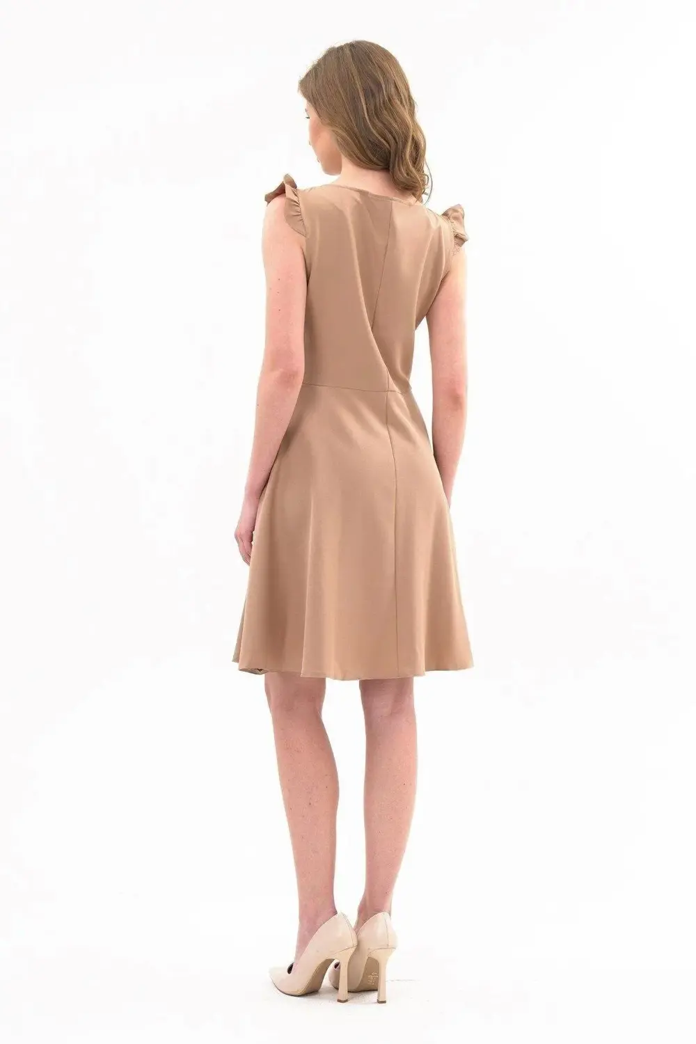 Apsen 4321/95 Kadın Renk Camel Omuz Detaylı Midi Boy Elbise