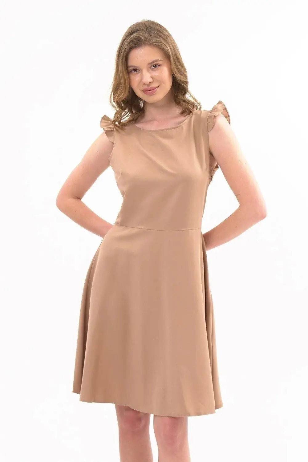 Apsen 4321/95 Kadın Renk Camel Omuz Detaylı Midi Boy Elbise