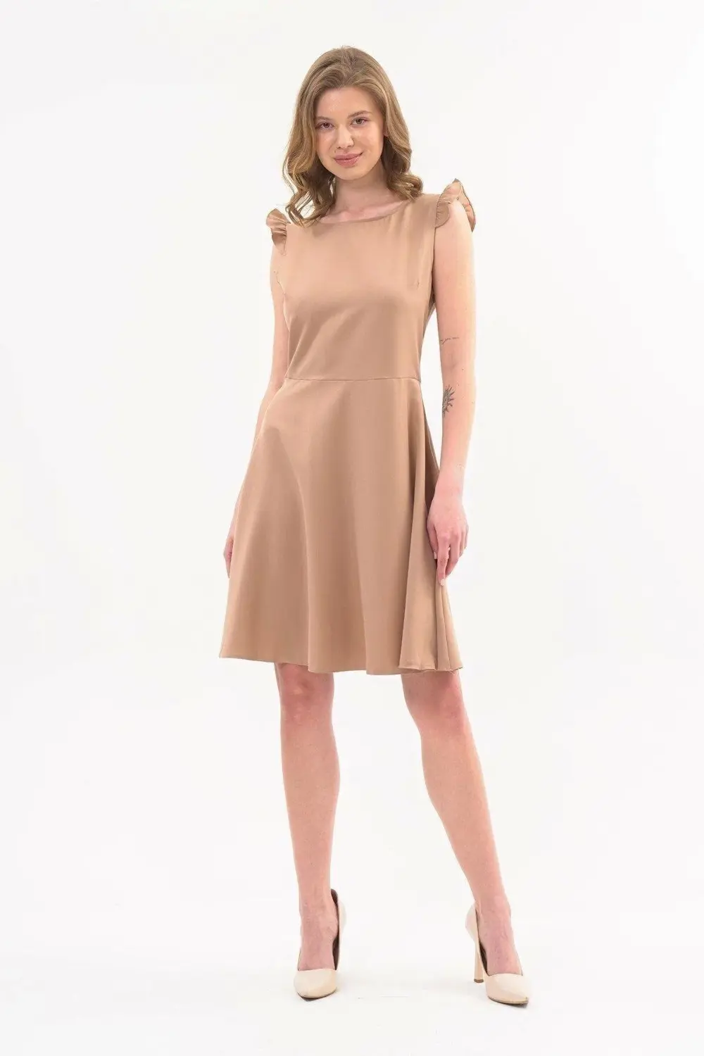 Apsen 4321/95 Kadın Renk Camel Omuz Detaylı Midi Boy Elbise