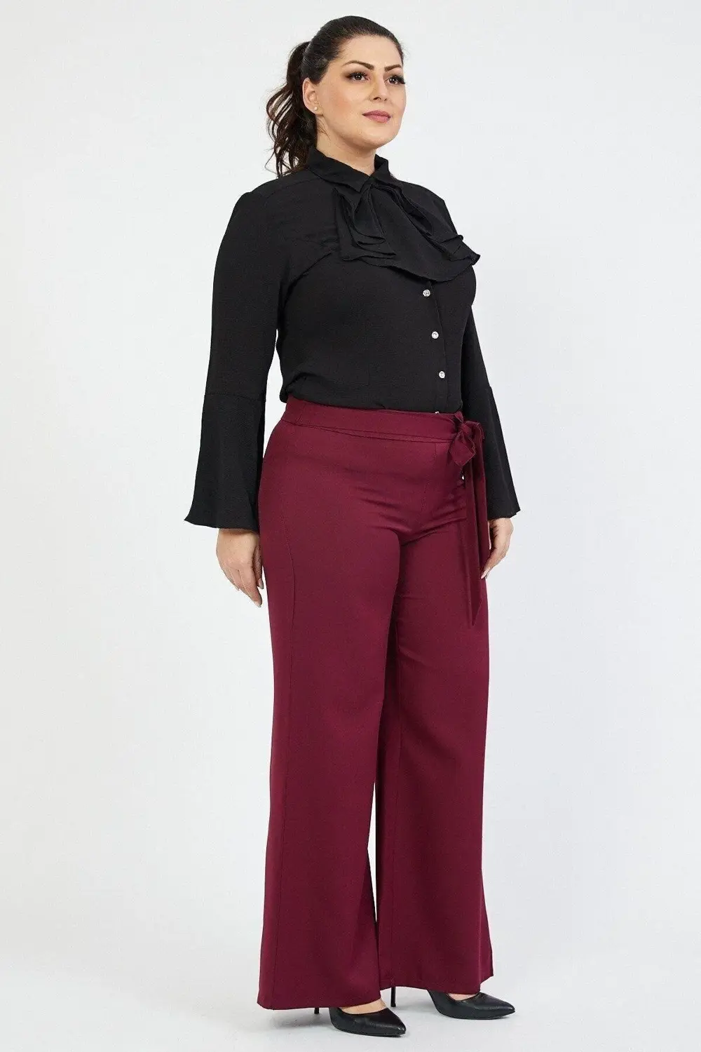 Apsen  Kadın 338/105-44 Bordo Kemerli Büyük Beden Pantolon