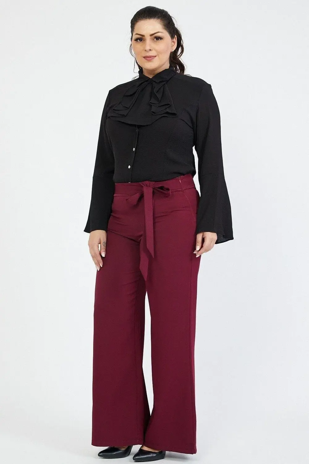 Apsen  Kadın 338/105-44 Bordo Kemerli Büyük Beden Pantolon