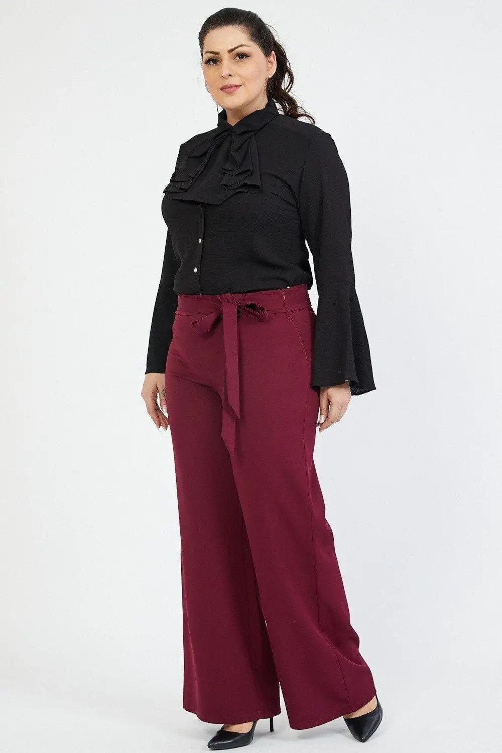 Apsen  Kadın 338/105-44 Bordo Kemerli Büyük Beden Pantolon