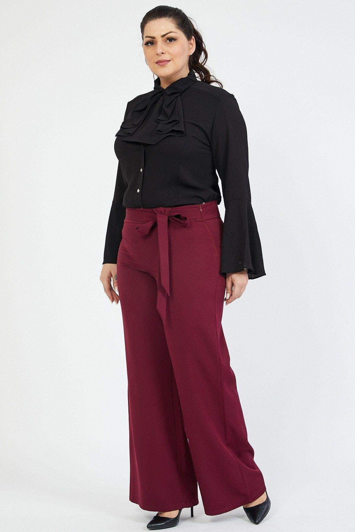 Apsen  Kadın 338/105-44 Bordo Kemerli Büyük Beden Pantolon