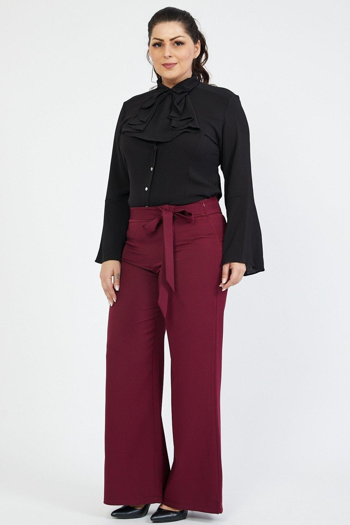 Apsen  Kadın 338/105-44 Bordo Kemerli Büyük Beden Pantolon