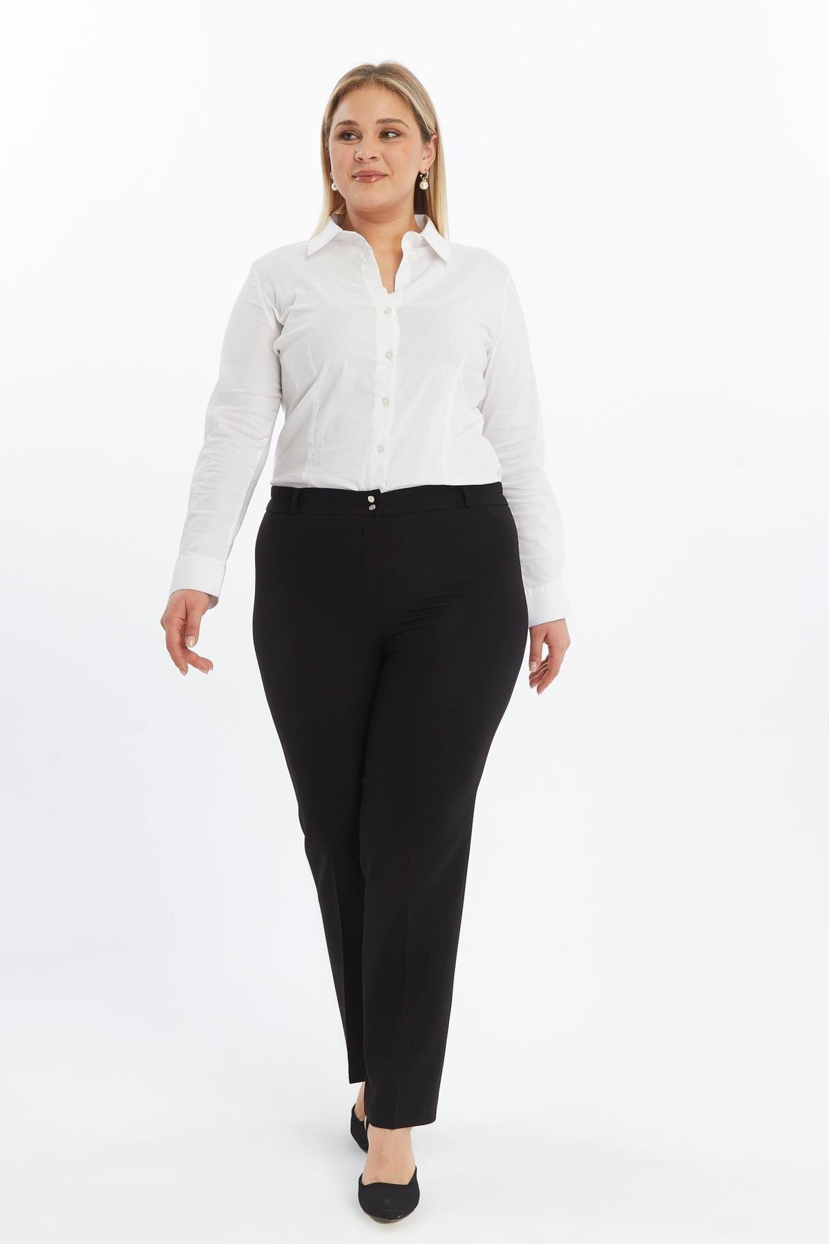 Apsen  Kadın 369/103 Siyah Yüksek Bel Geniş Paça Beli Lastikli Dok