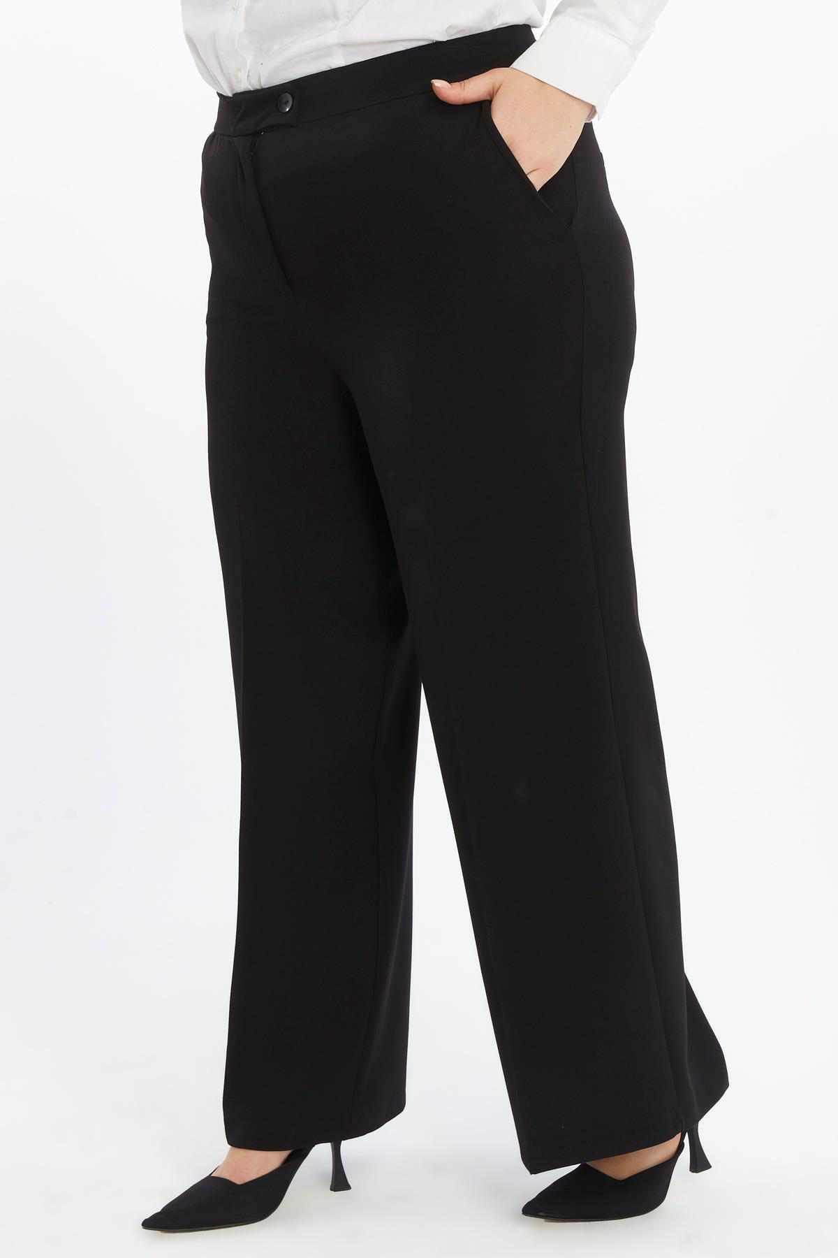 Apsen  Kadın 370/105 Siyah Yüksek Bel Cep Detaylı Geniş Paça Dokum