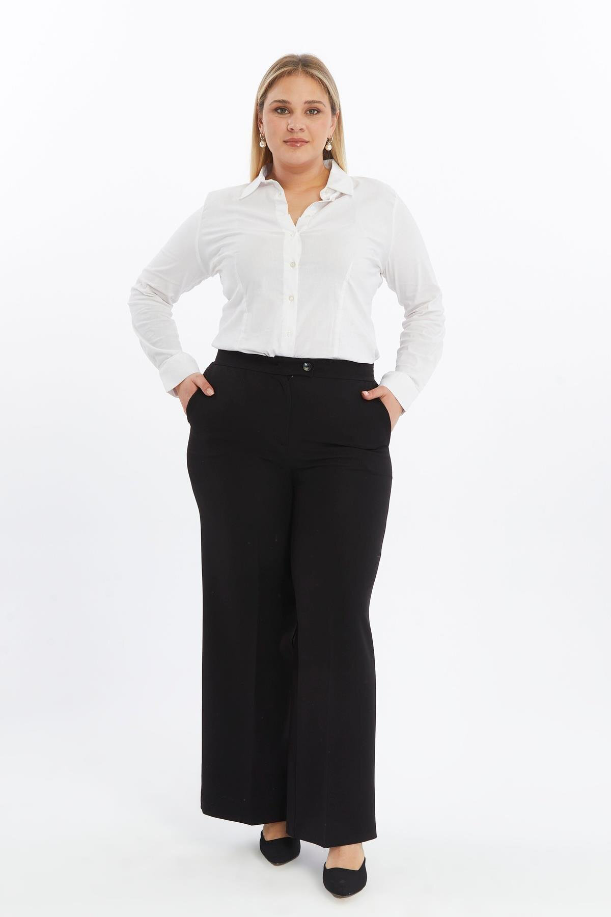 Apsen  Kadın 370/105 Siyah Yüksek Bel Cep Detaylı Geniş Paça Dokum