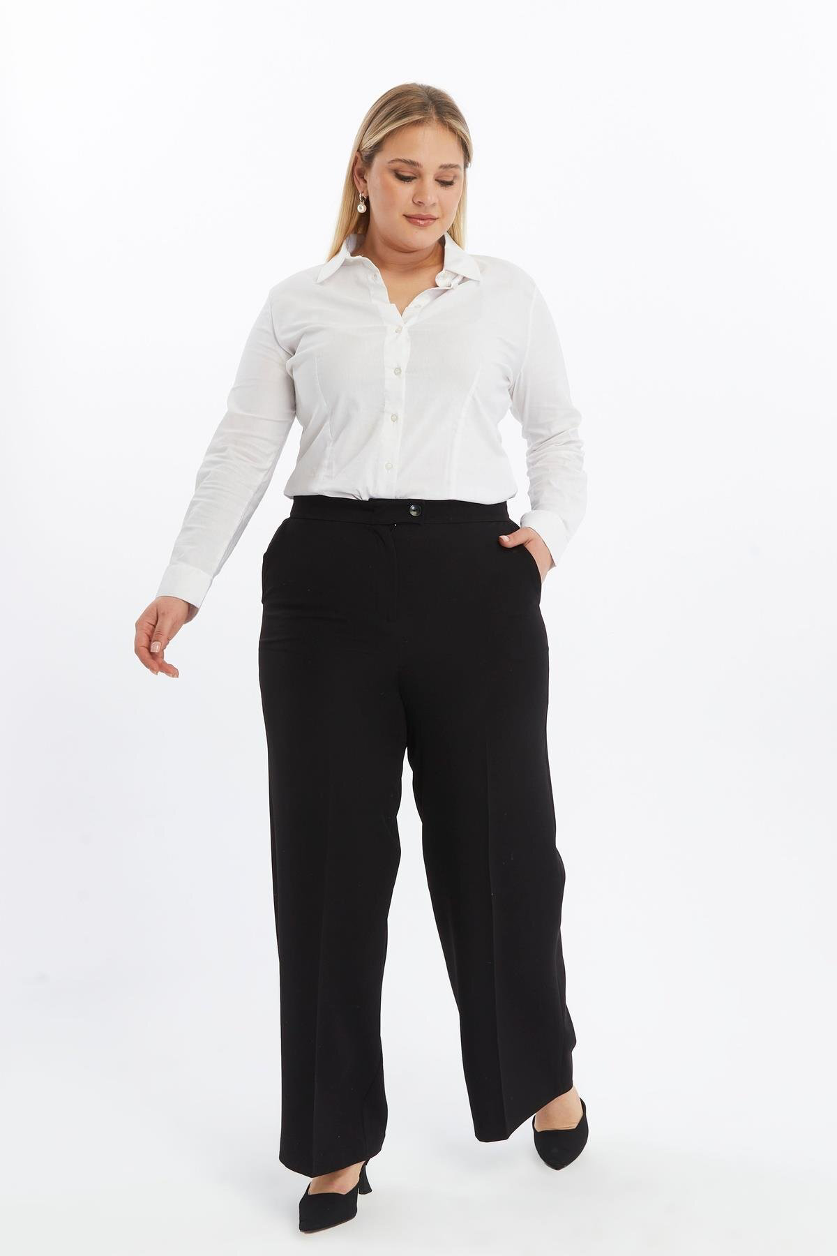 Apsen  Kadın 370/105 Siyah Yüksek Bel Cep Detaylı Geniş Paça Dokum