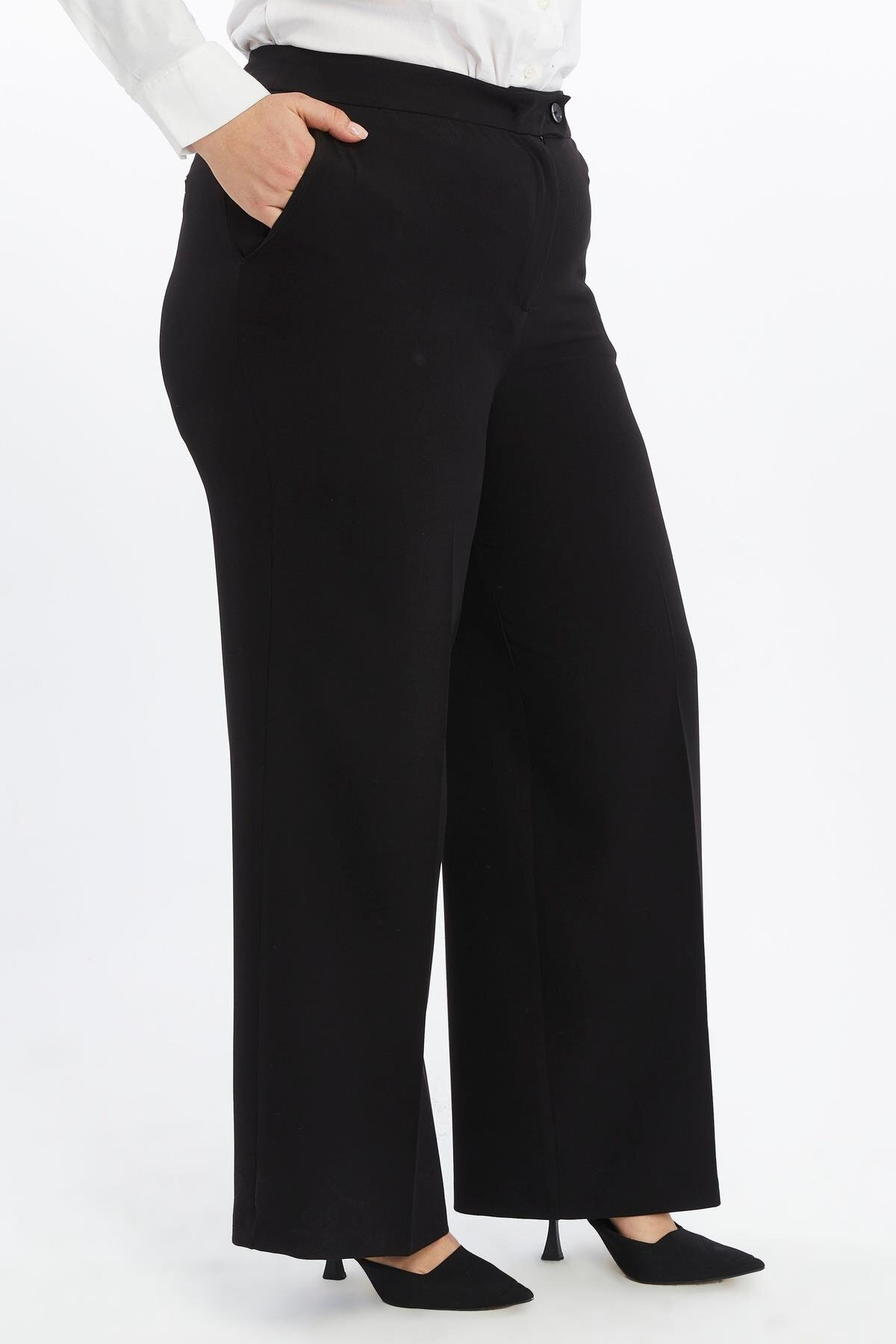 Apsen  Kadın 370/105 Siyah Yüksek Bel Cep Detaylı Geniş Paça Dokum