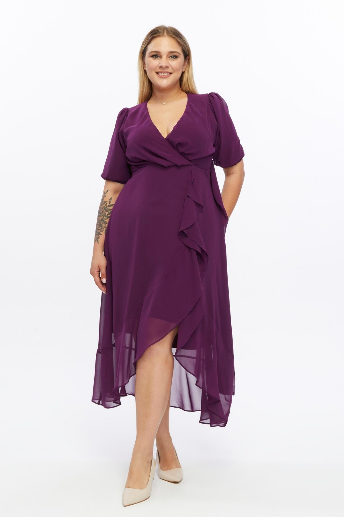 Apsen  Kadın 4495/130 Kruvaze Yaka Kuşaklı Volan Detaylı Büyük Bed