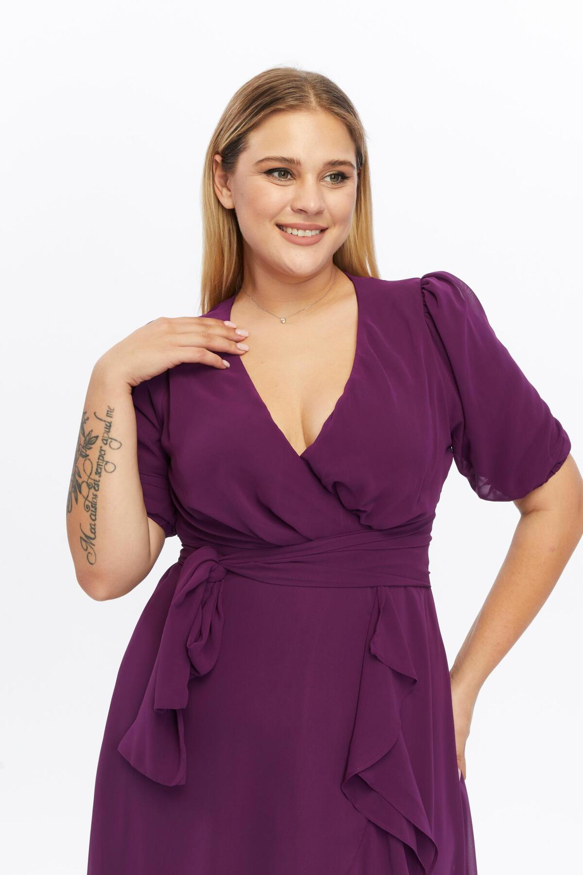 Apsen  Kadın 4495/130 Kruvaze Yaka Kuşaklı Volan Detaylı Büyük Bed