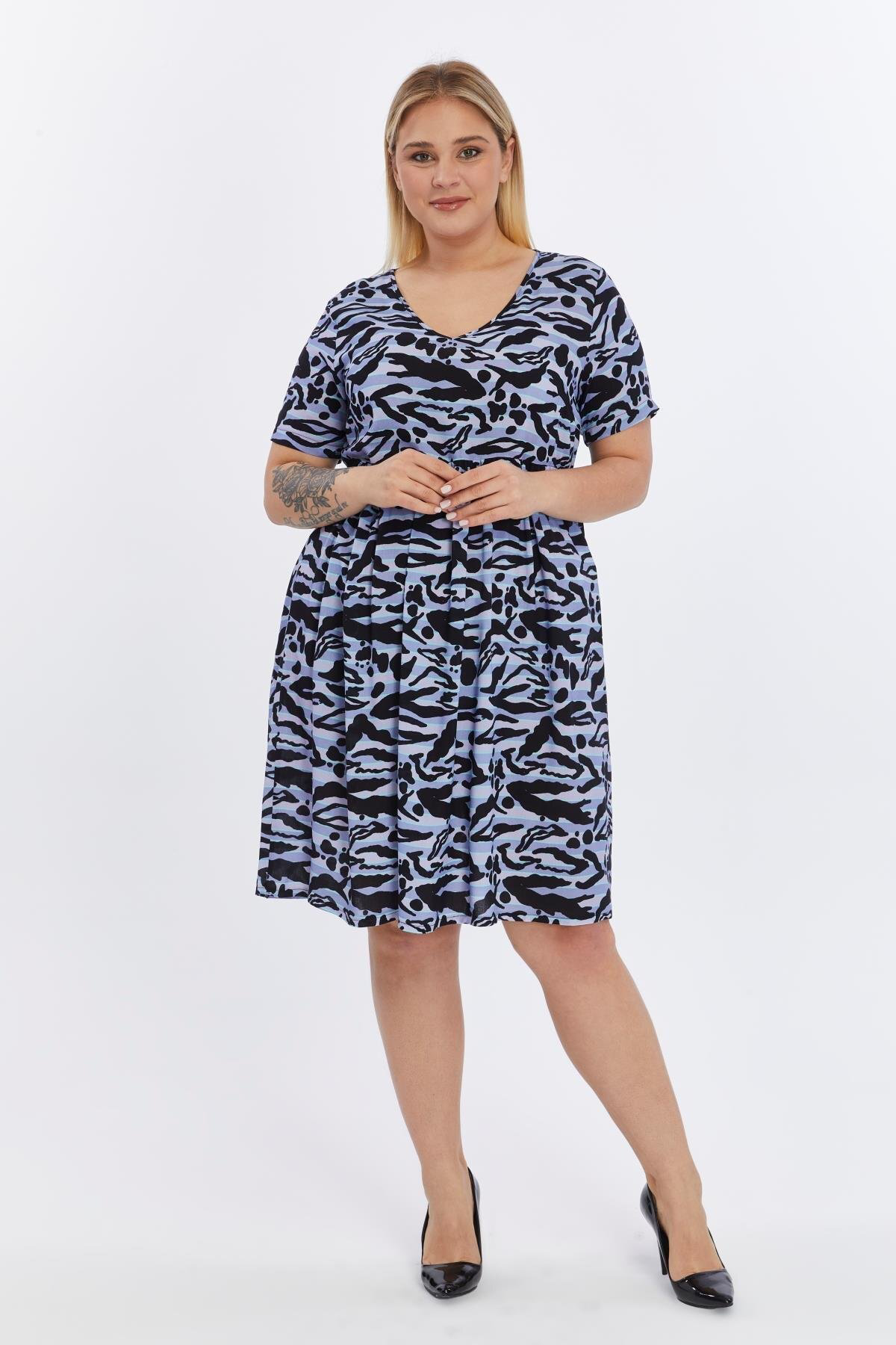 Apsen  Kadın 4497/105 Siyah Animal Desen Viskon Dokuma Midi Elbise