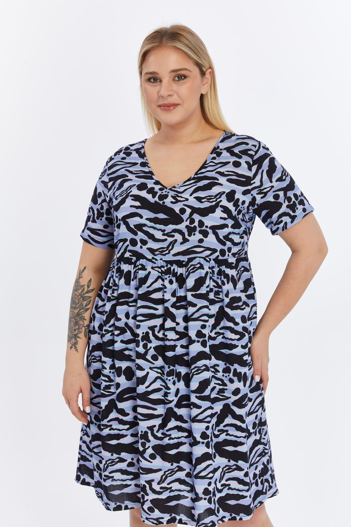 Apsen  Kadın 4497/105 Siyah Animal Desen Viskon Dokuma Midi Elbise