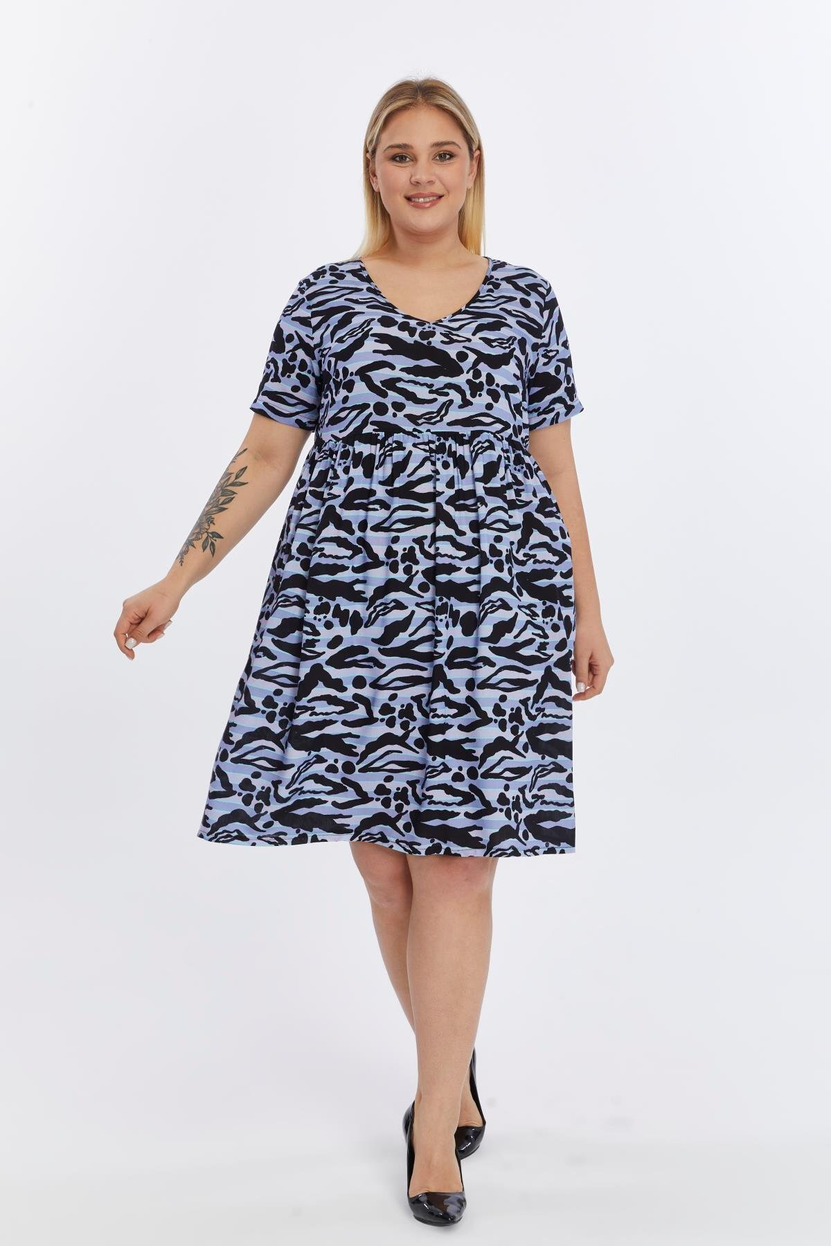 Apsen  Kadın 4497/105 Siyah Animal Desen Viskon Dokuma Midi Elbise