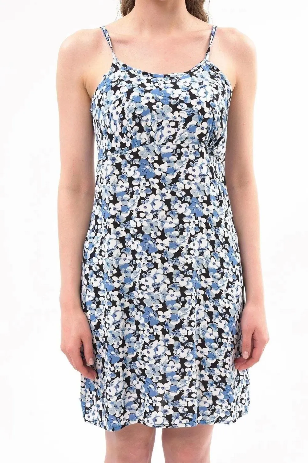 Apsen Kadın Askılı Desenli Büzgü Detaylı Yazlık Kısa Elbise 4429-