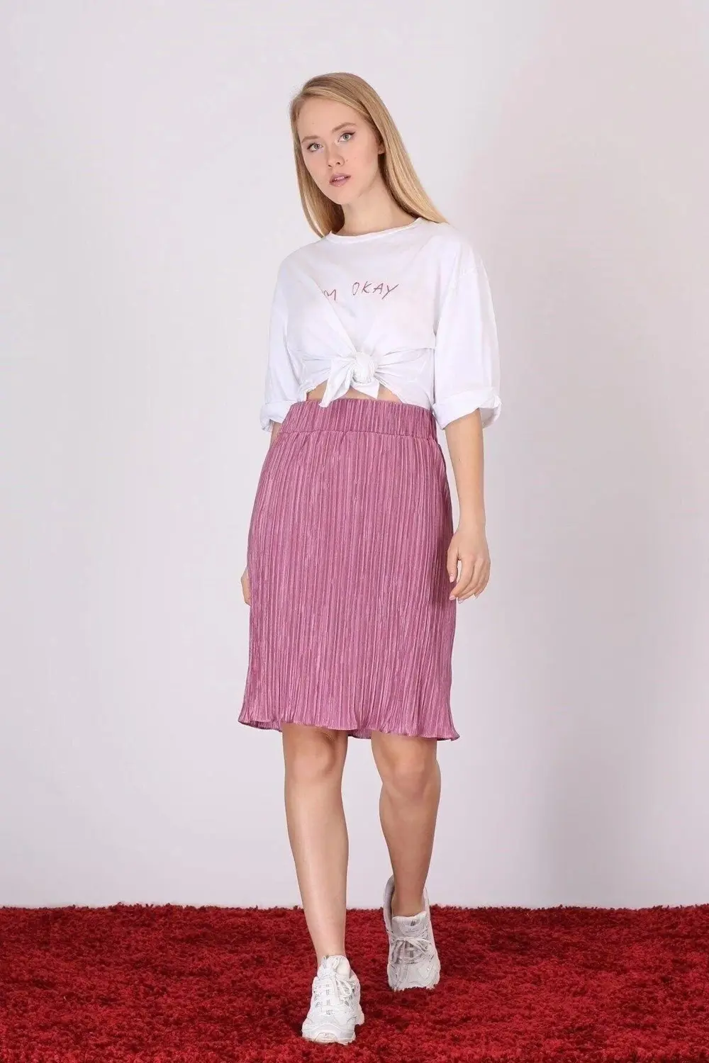 Apsen Kadın Bej Piliseli Kısa Dökümlü Etek 1996-63