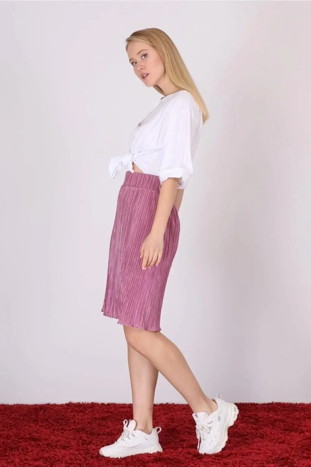 Apsen Kadın Bej Piliseli Kısa Dökümlü Etek 1996-63