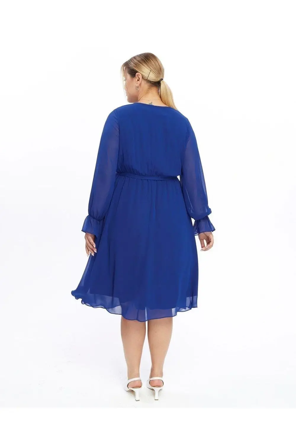 Apsen  Kadın Bordo Kruvaze Kuşaklı Büyük Beden Uzun Kol Şifon Elbi