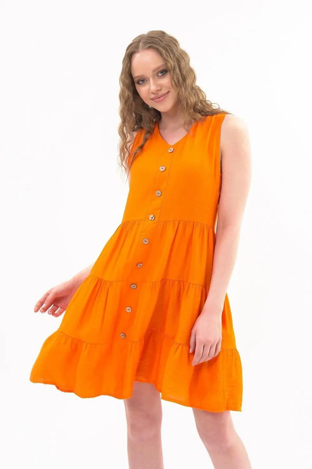 Apsen Kadın Boydan Düğmeli Yeni Sezon V Yaka Midi Boy Elbise 4472