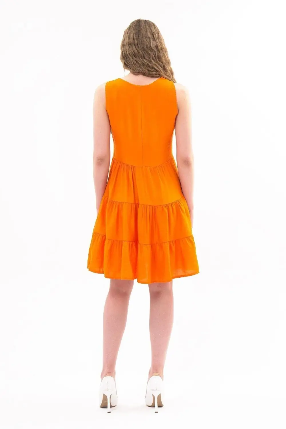 Apsen Kadın Boydan Düğmeli Yeni Sezon V Yaka Midi Boy Elbise 4472