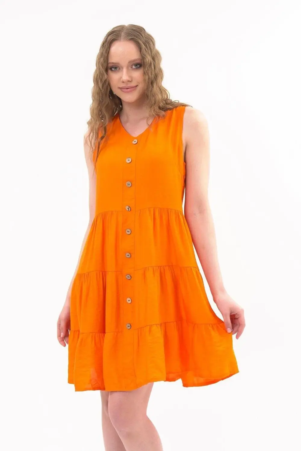 Apsen Kadın Boydan Düğmeli Yeni Sezon V Yaka Midi Boy Elbise 4472