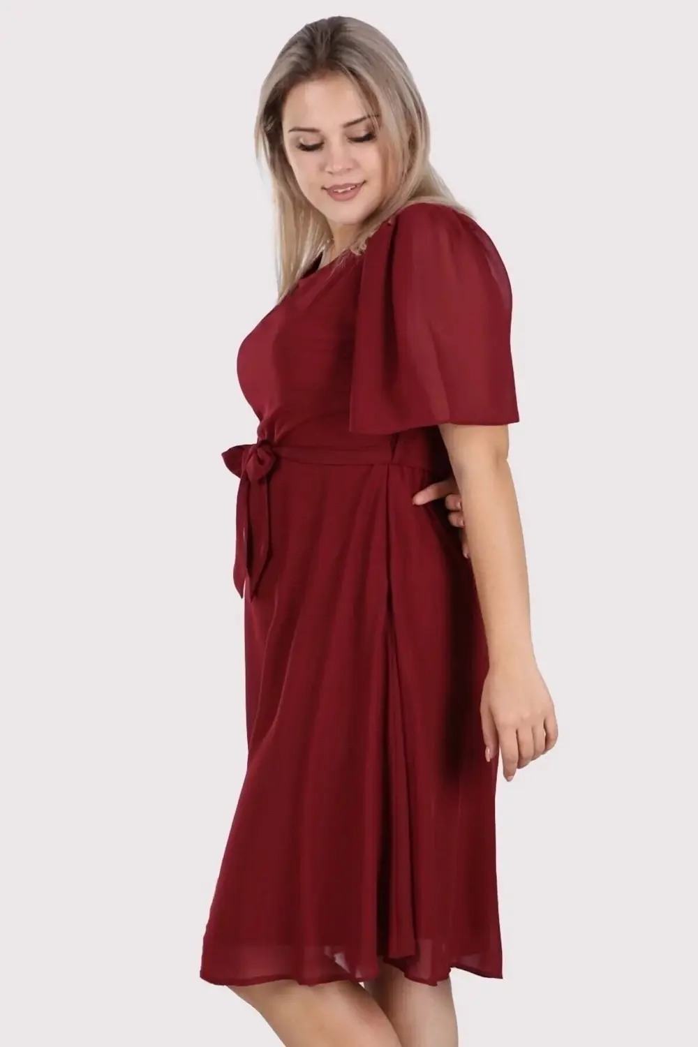 Morise Apsen Kadın Büyük Beden Melek Kol Midi Boy Şifon Elbise 4257-110