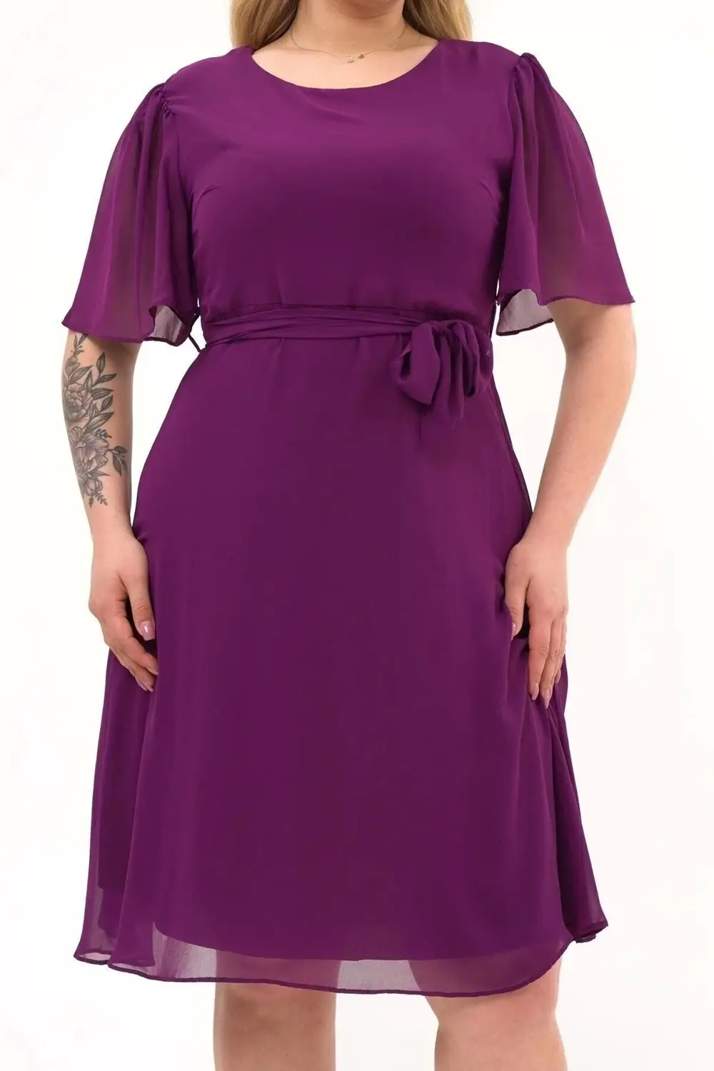 Apsen  Kadın Büyük Beden Melek Kol Midi Boy Şifon Elbise 4257-110