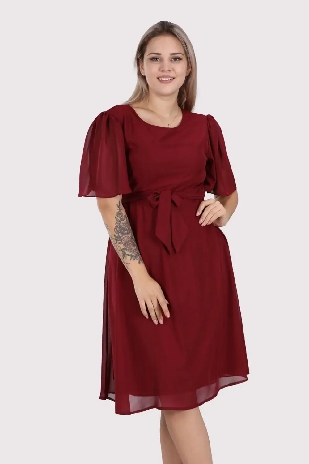 Morise Apsen Kadın Büyük Beden Melek Kol Midi Boy Şifon Elbise 4257-110