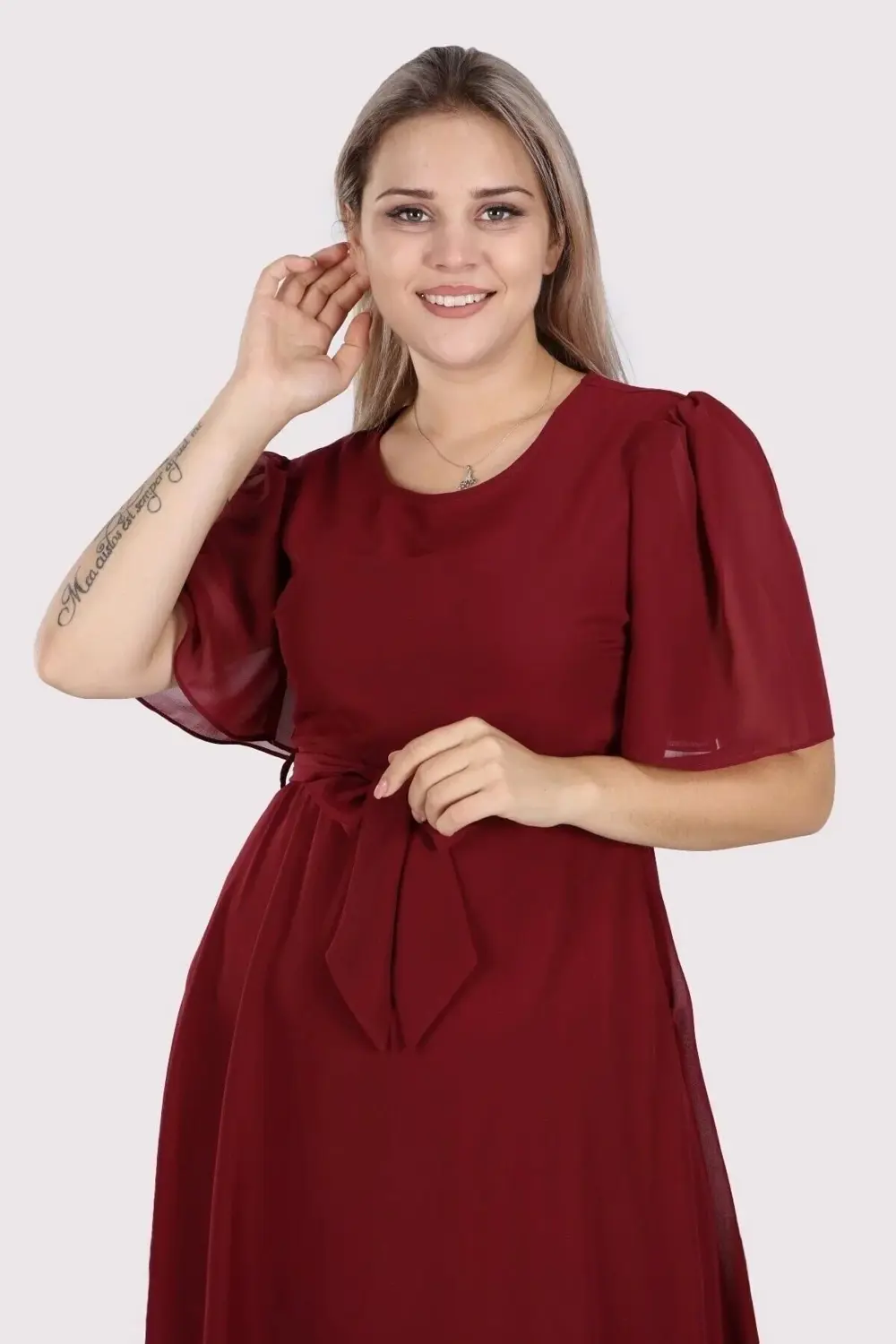 Morise Apsen Kadın Büyük Beden Melek Kol Midi Boy Şifon Elbise 4257-110