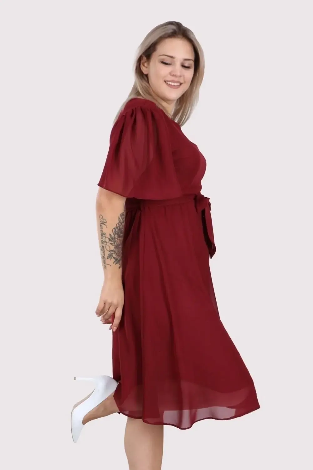 Morise Apsen Kadın Büyük Beden Melek Kol Midi Boy Şifon Elbise 4257-110