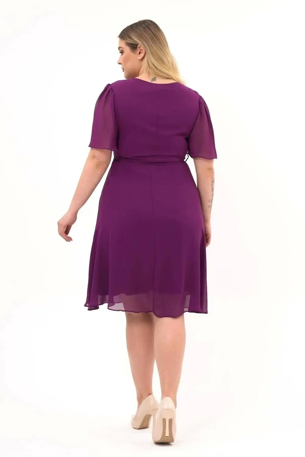 Apsen  Kadın Büyük Beden Melek Kol Midi Boy Şifon Elbise 4257-110