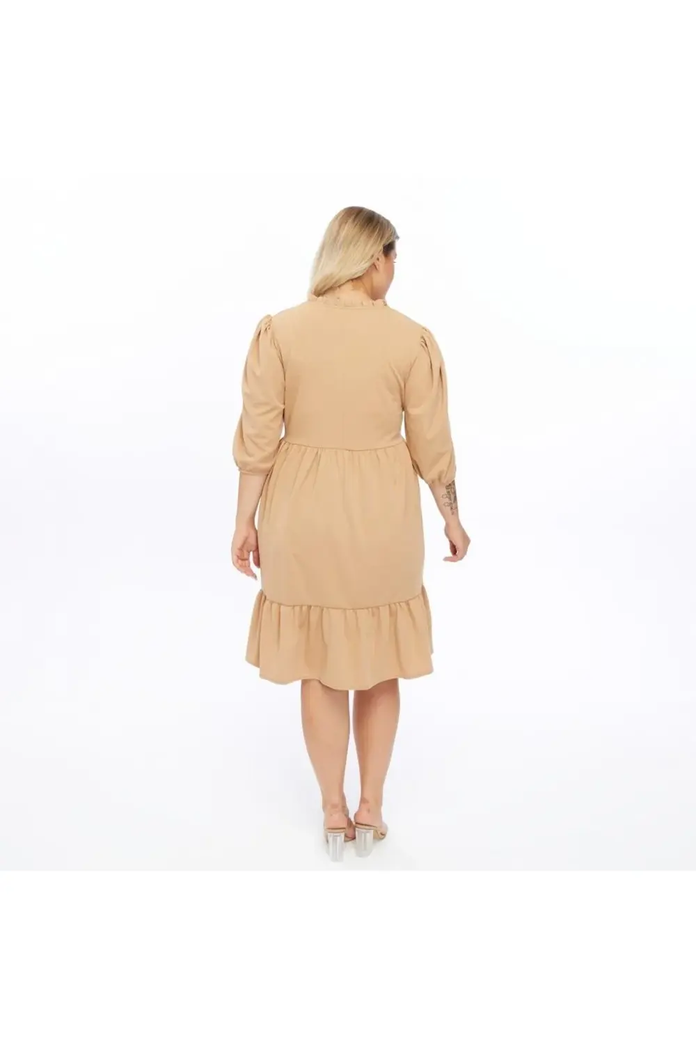 Apsen  Kadın Büzgü Detaylı Düğmeli Midi Boy Büyük Beden Elbise 441