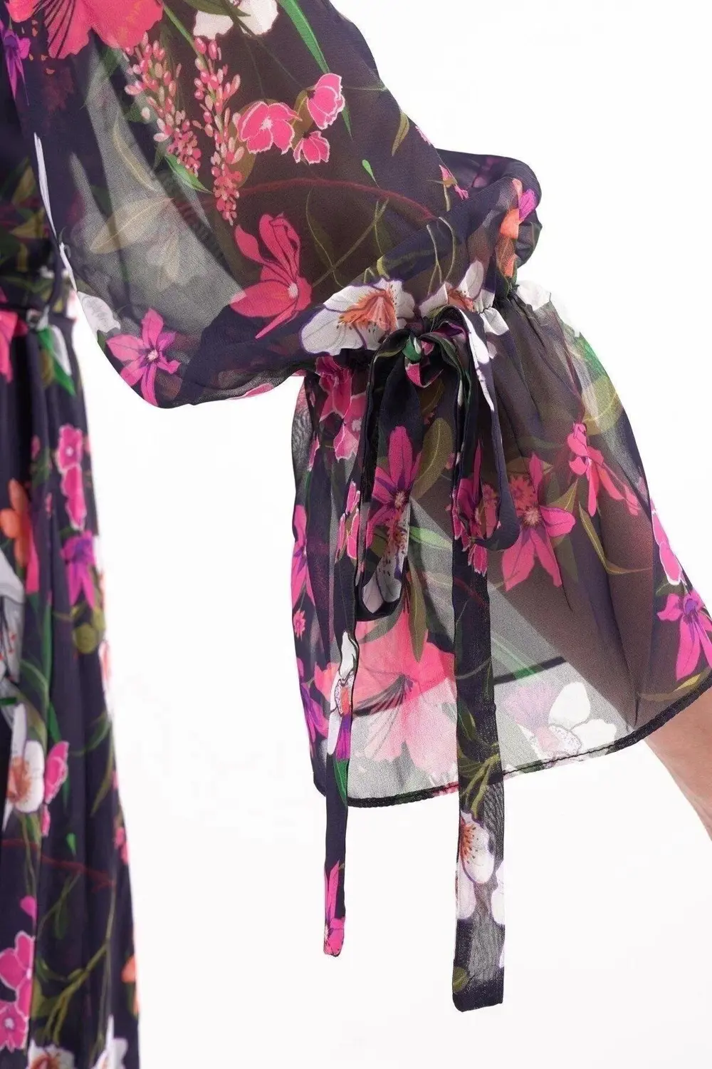 Apsen Kadın Çiçek Desenli Kruvaze Yaka Midi Şifon Elbise 4433-100