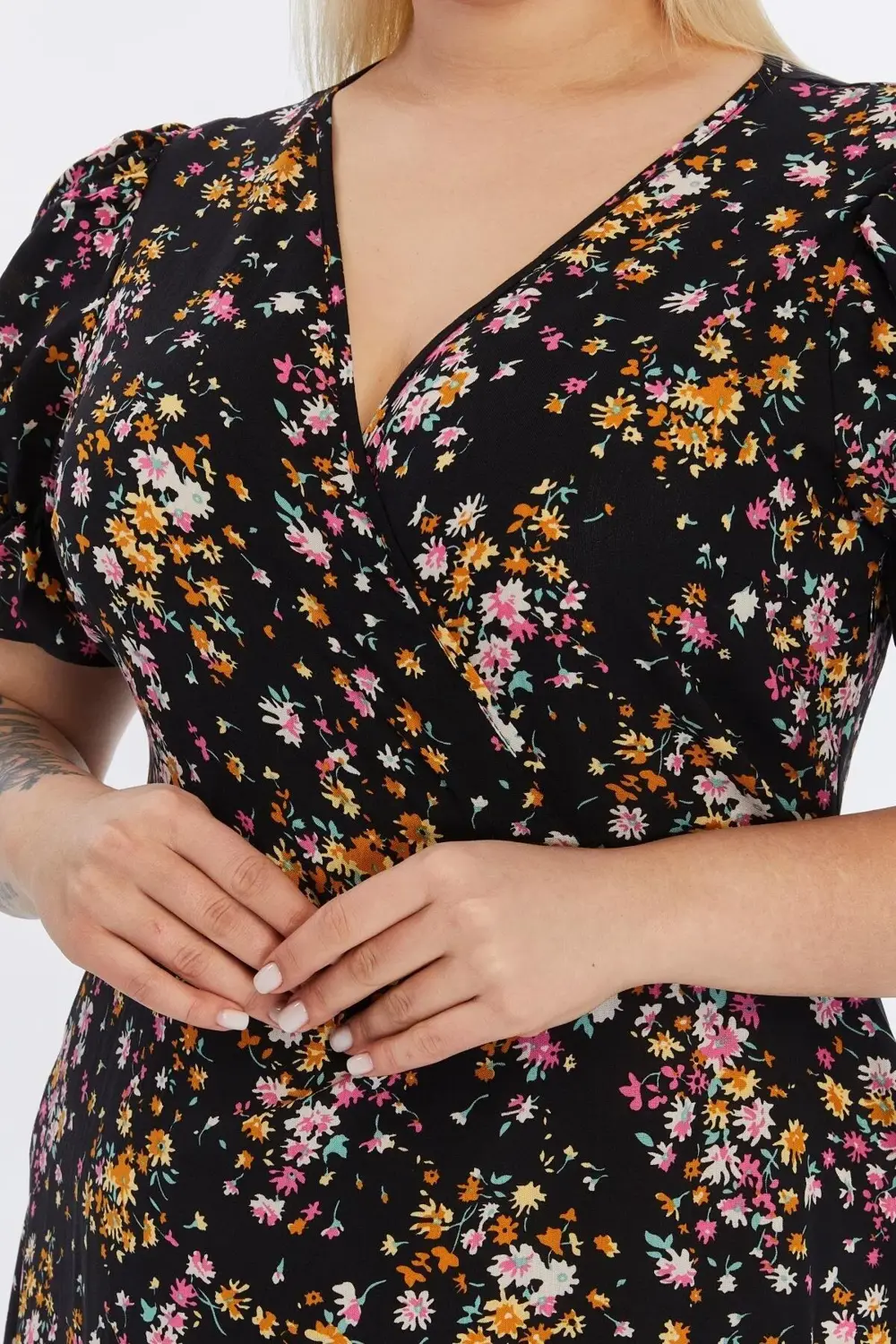 Apsen  Kadın Çiçek Desenli Viskon 4502-105 Dokuma Midi Elbise