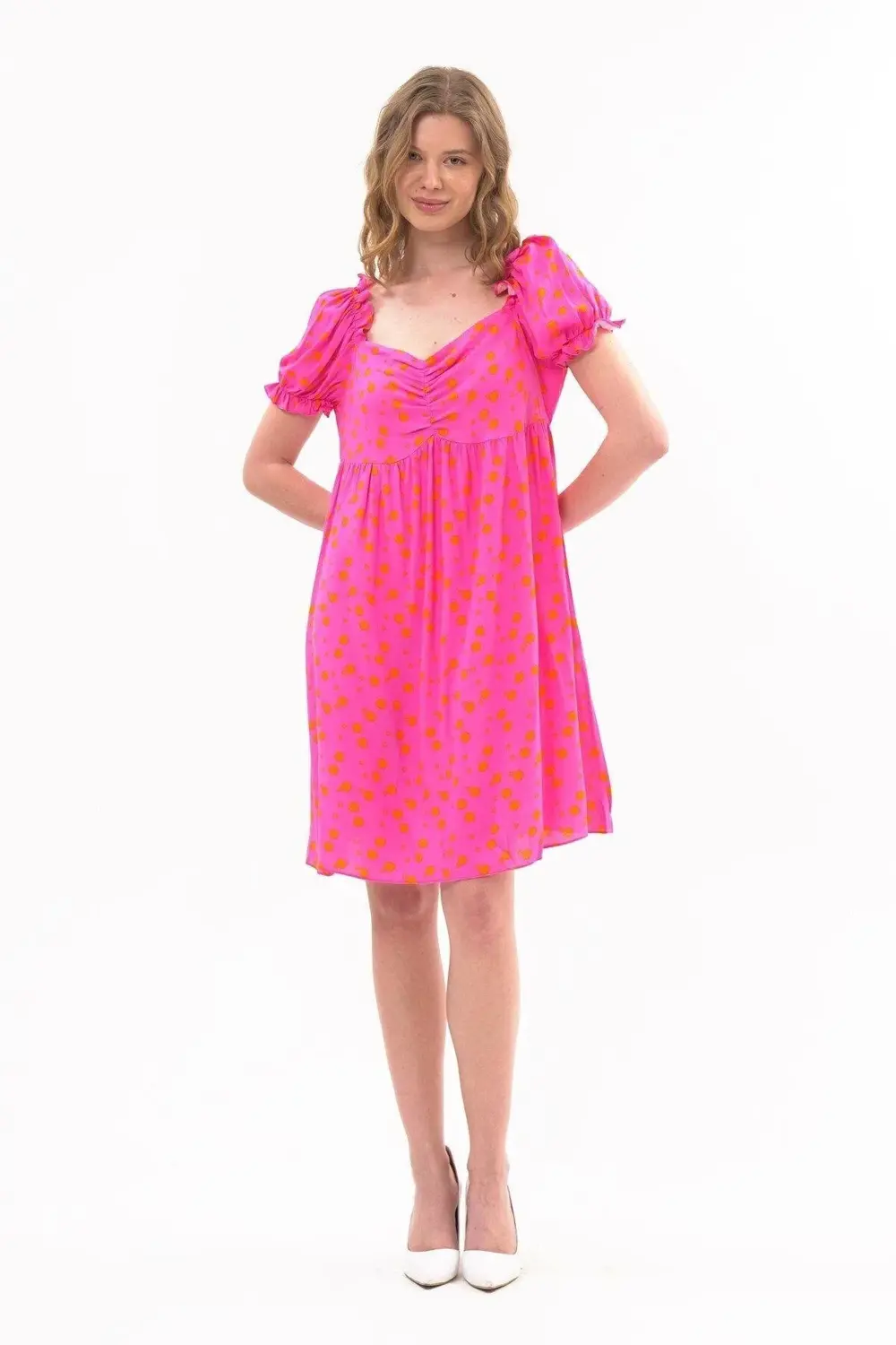 Apsen Kadın Fuşya Yeni Sezon Yaka Ve Kolu Büzgü Detaylı Midi Boy