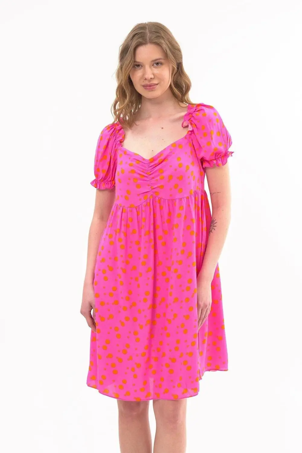 Apsen Kadın Fuşya Yeni Sezon Yaka Ve Kolu Büzgü Detaylı Midi Boy