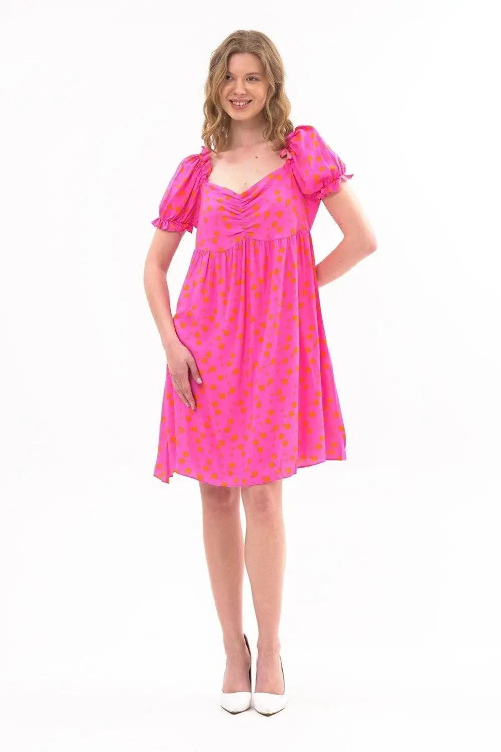 Apsen Kadın Fuşya Yeni Sezon Yaka Ve Kolu Büzgü Detaylı Midi Boy