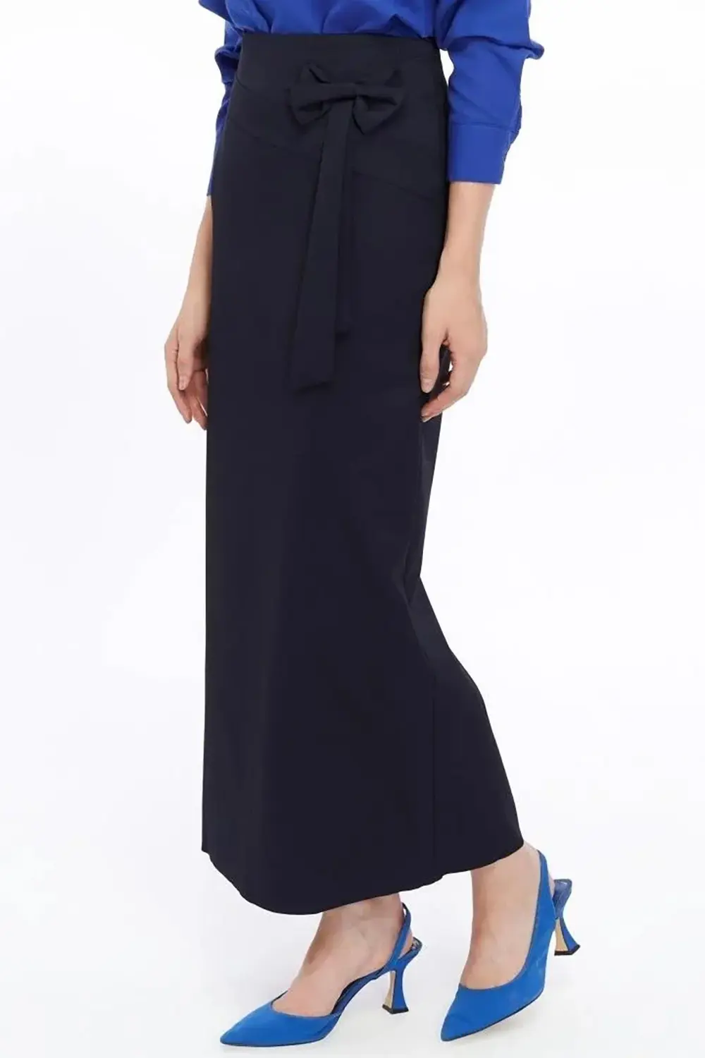 Apsen Kadın Gri Mevsimlik fiyonk Detaylı Uzun Kalem Etek 2093-95