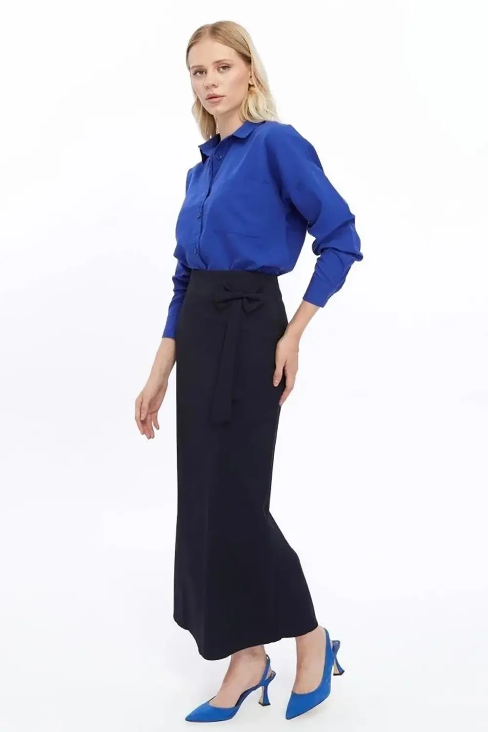 Apsen Kadın Gri Mevsimlik fiyonk Detaylı Uzun Kalem Etek 2093-95