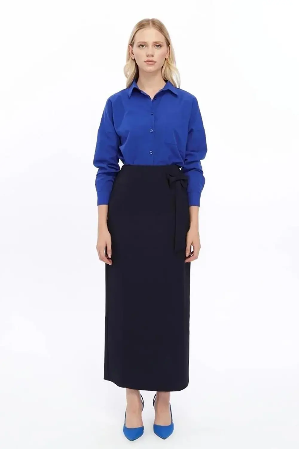 Apsen Kadın Gri Mevsimlik fiyonk Detaylı Uzun Kalem Etek 2093-95